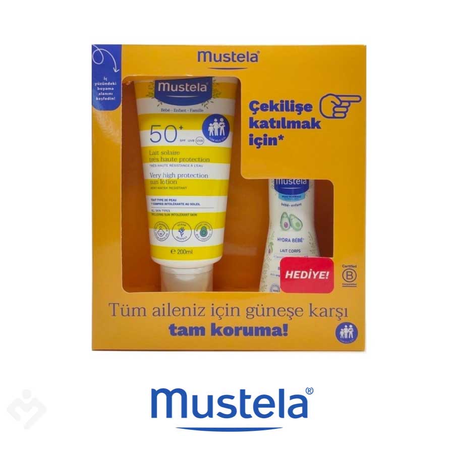 Mustela Güneş Kremi SPF 50+ 200ml + Hydra Bebe 100 ml İkili Set
