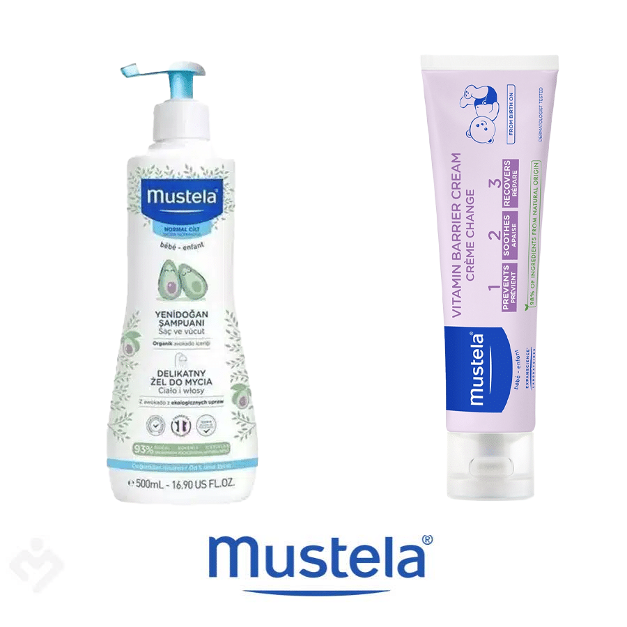 Mustela Yenidoğan Bebek Şampuanı 500 ml + 100 ml Pişik Kremi Set